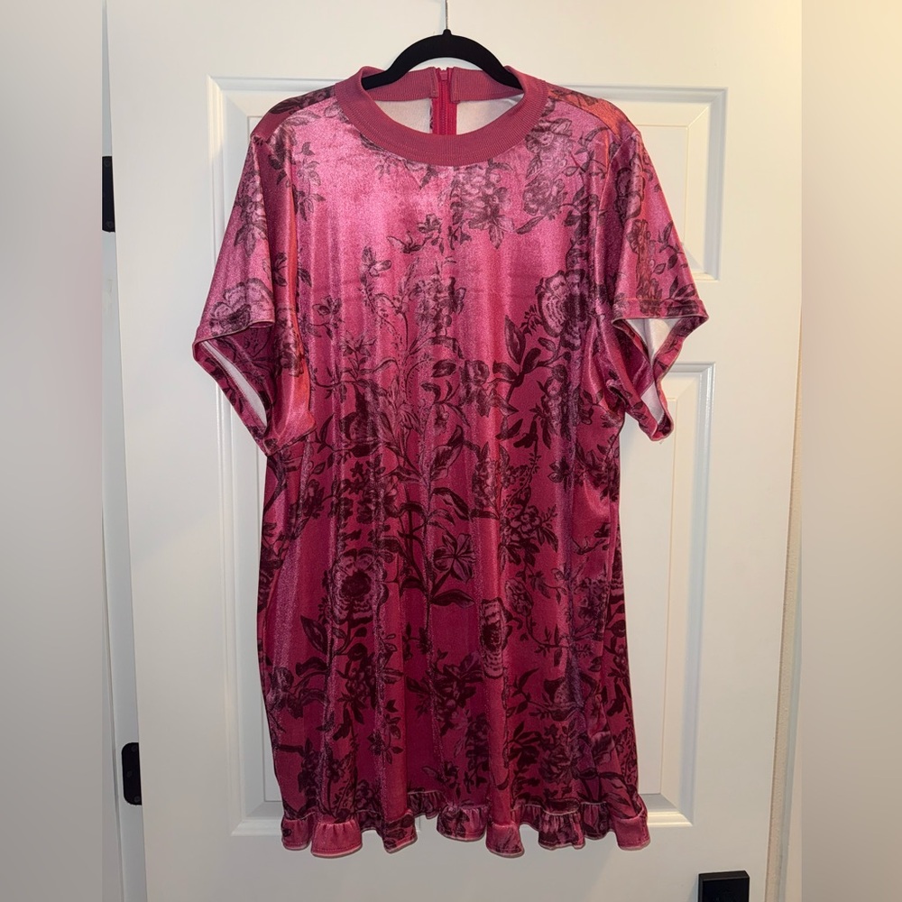 FP inspired floral Pink Velvet Dress